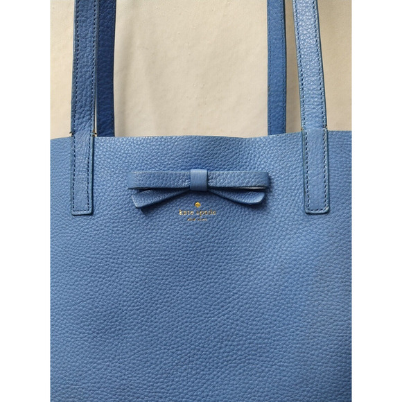 Kate Spade Blue Pebbled Leather Bow Double Handle Large Tote - Picture 4 of 16